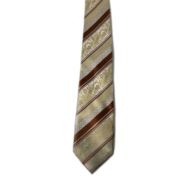 Sparks John Sparks Beige Ivory Chestnut Diagonal Stripe Jacquard Print Tie - Picture 3 of 11